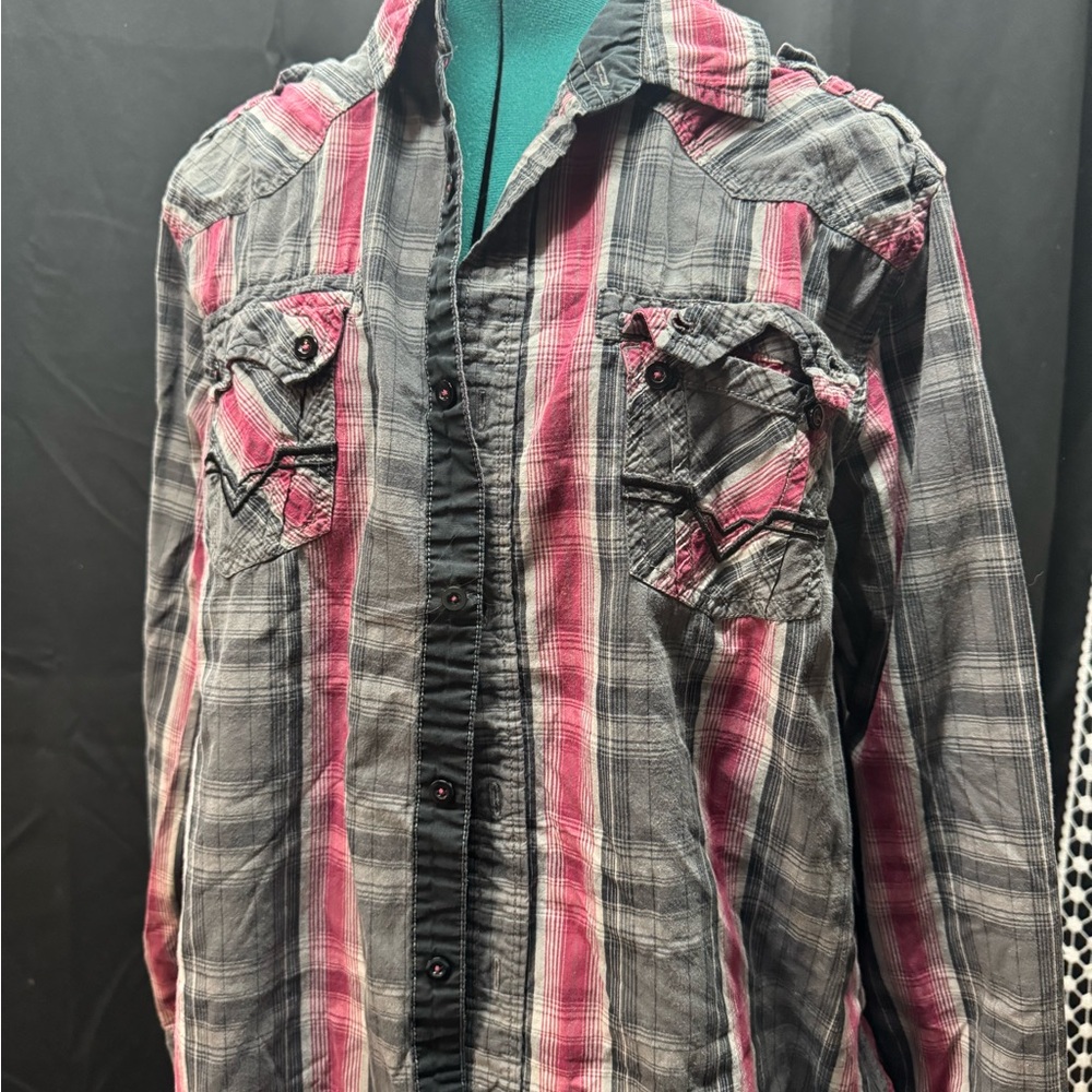 Route 66 Checkered Shirt in Pink and Gray